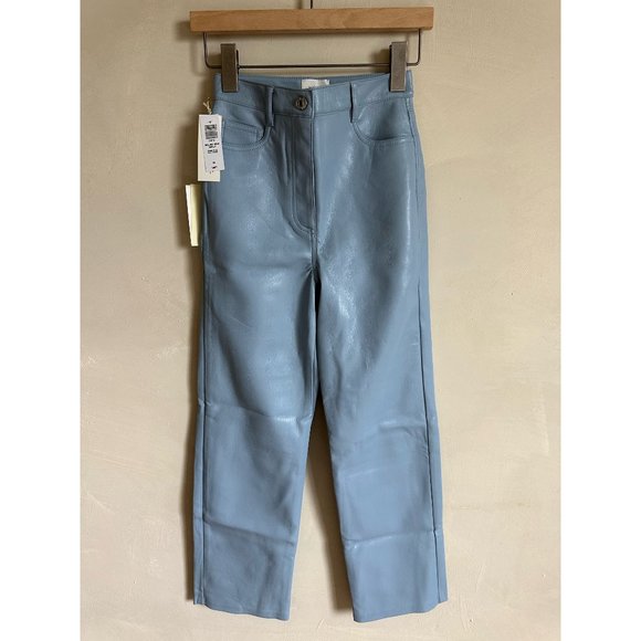 NWT Aritzia Wilfred Melina High Ankle Dune Blue Vegan Leather Pants SZ 00 - Picture 1 of 5